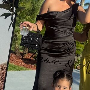 Black One-Shoulder formal wedding guest dress